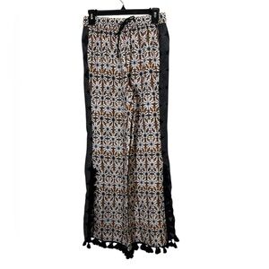 Rinku Batik Style Boho Wide Leg Pants with Tassels Sz S